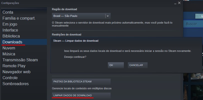 Limpe o cache do Steam