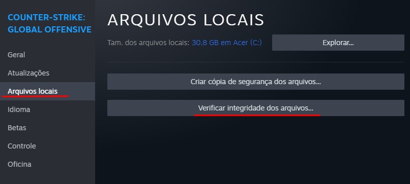 Verifique a integridade dos arquivos do jogo no Steam